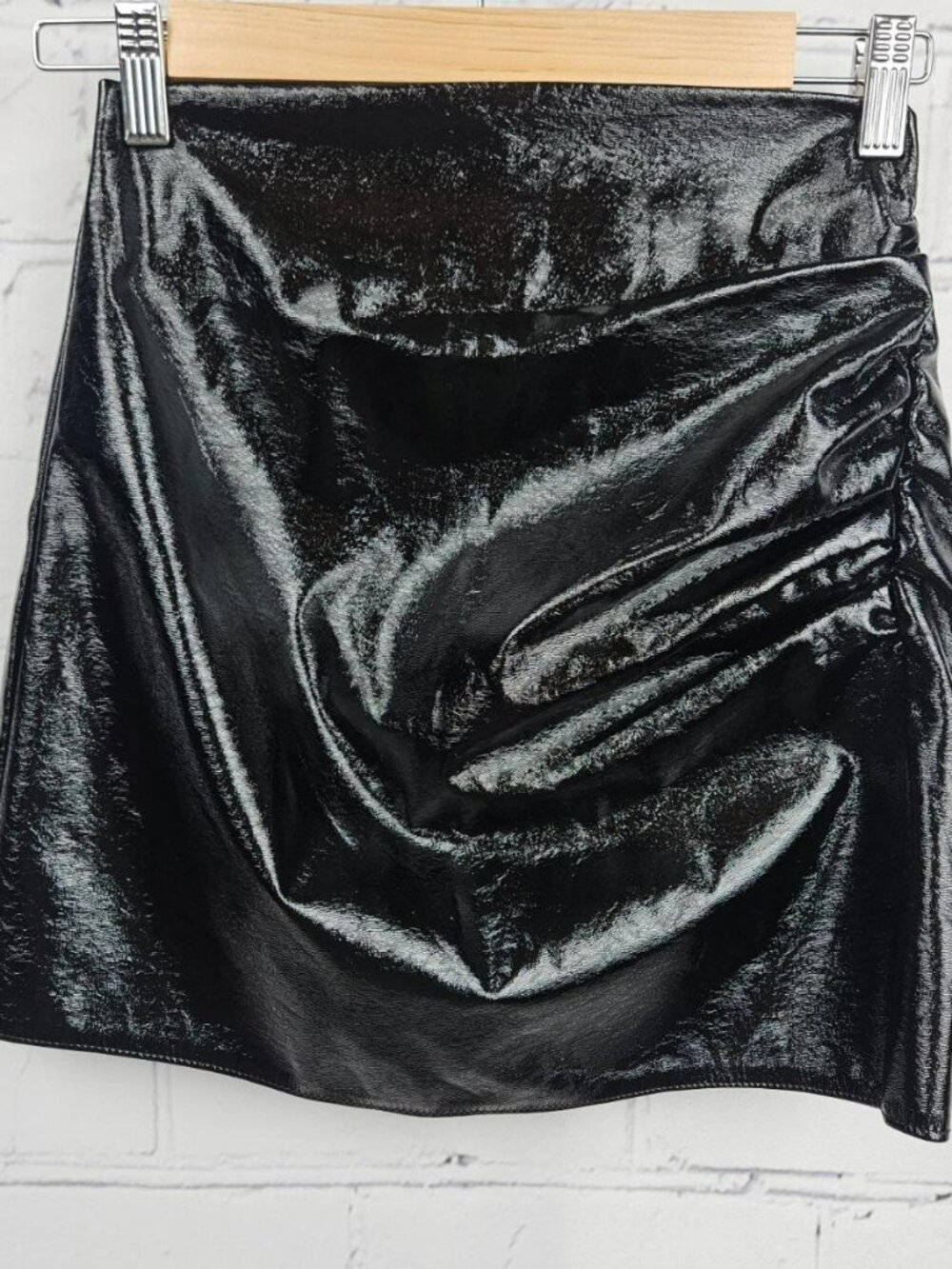 ZARA Patent Faux Leather Effect Mini Skirt Black Womens XS Punk Grunge Tight